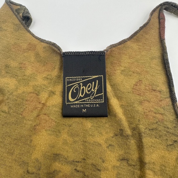 Obey Camoflouge Tank Top Womens M Lightweight Racer Back Green Brown Logo - Picture 3 of 6